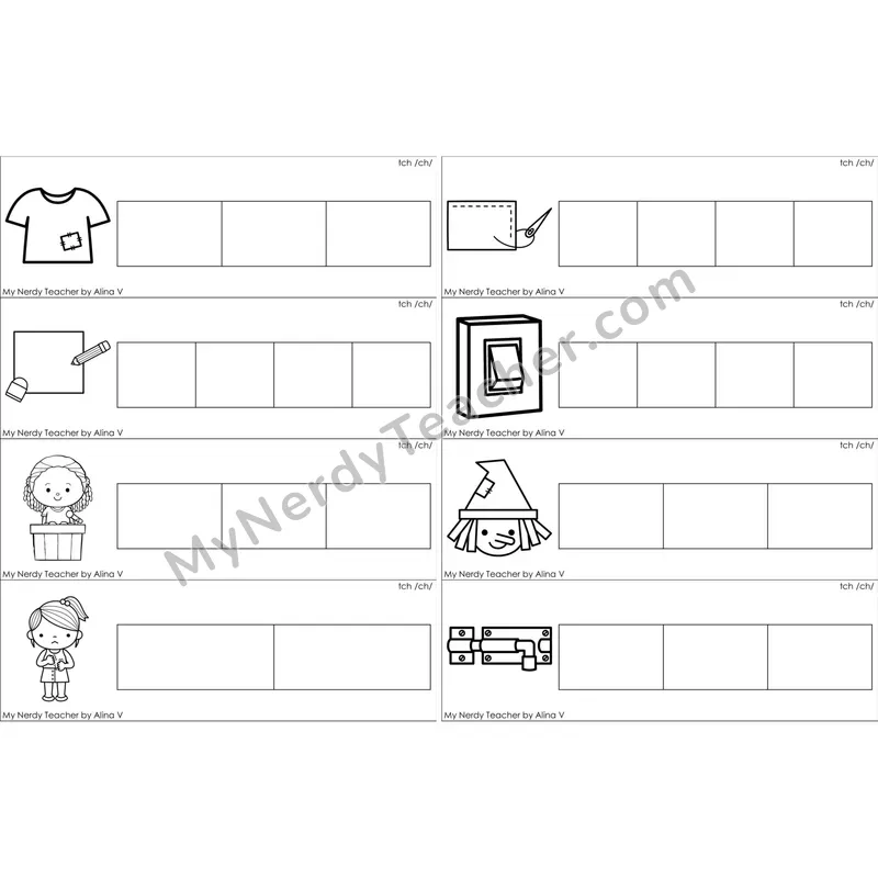 tch Trigraph Word Writing Strips (Black and White)