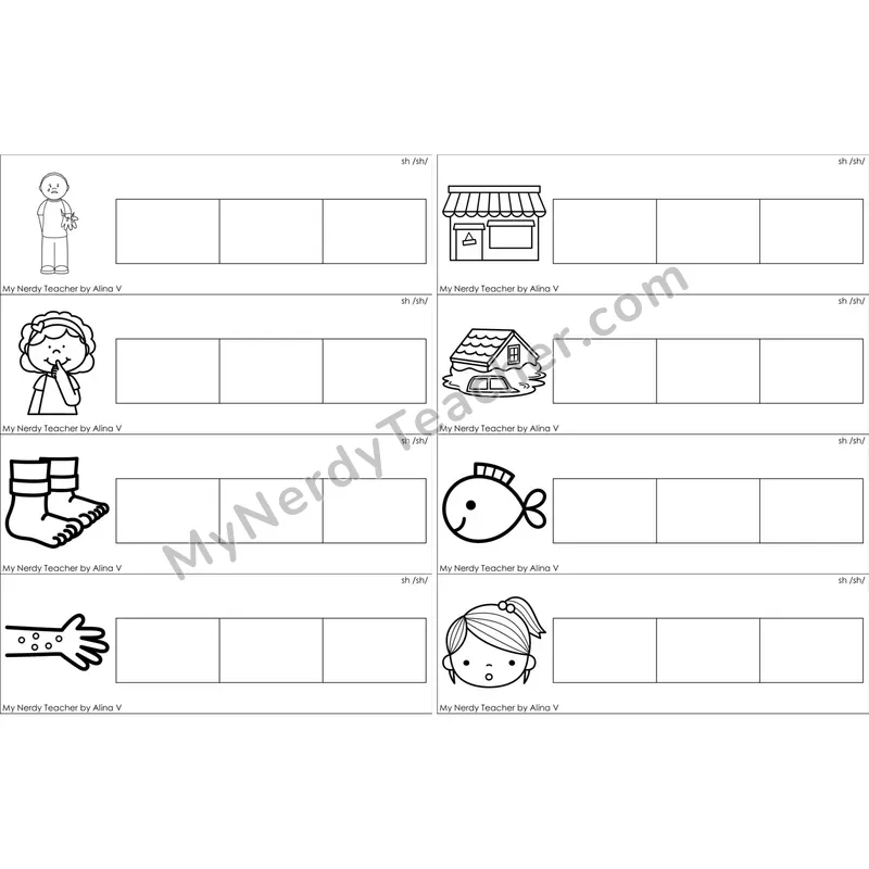 sh Digraph Word Writing Strips (Black and White)