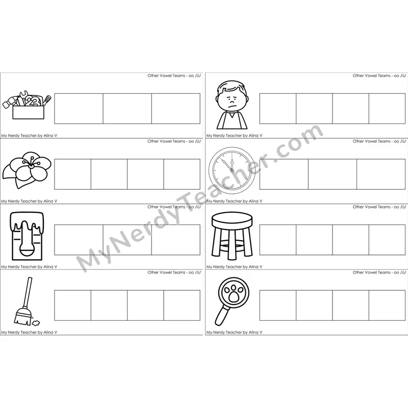 oo, u (short oo sound) Word Writing Strips (Black and White)