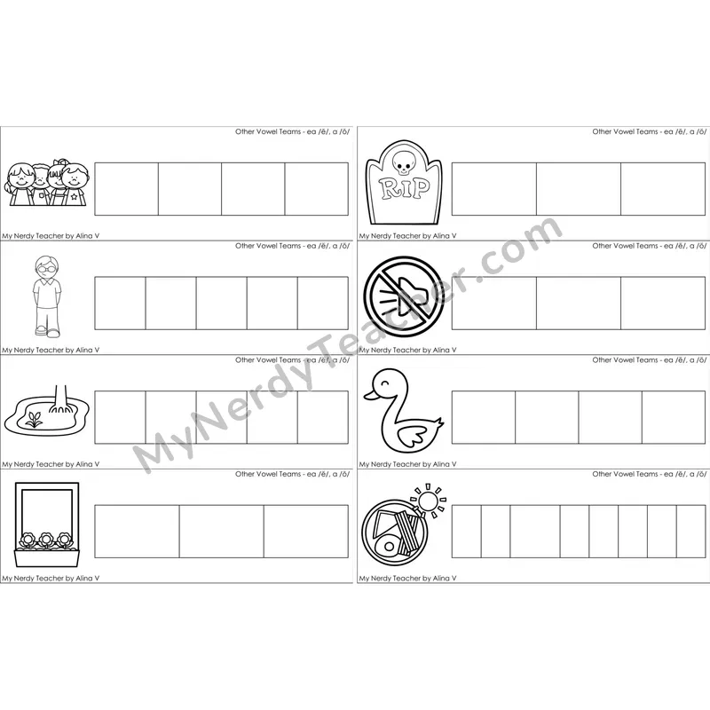 ea (short e), a (short o) Word Writing Strips (Black and White)