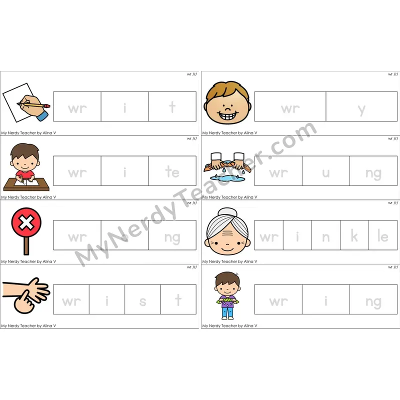 Silent wr Word Tracing Cards (Color)