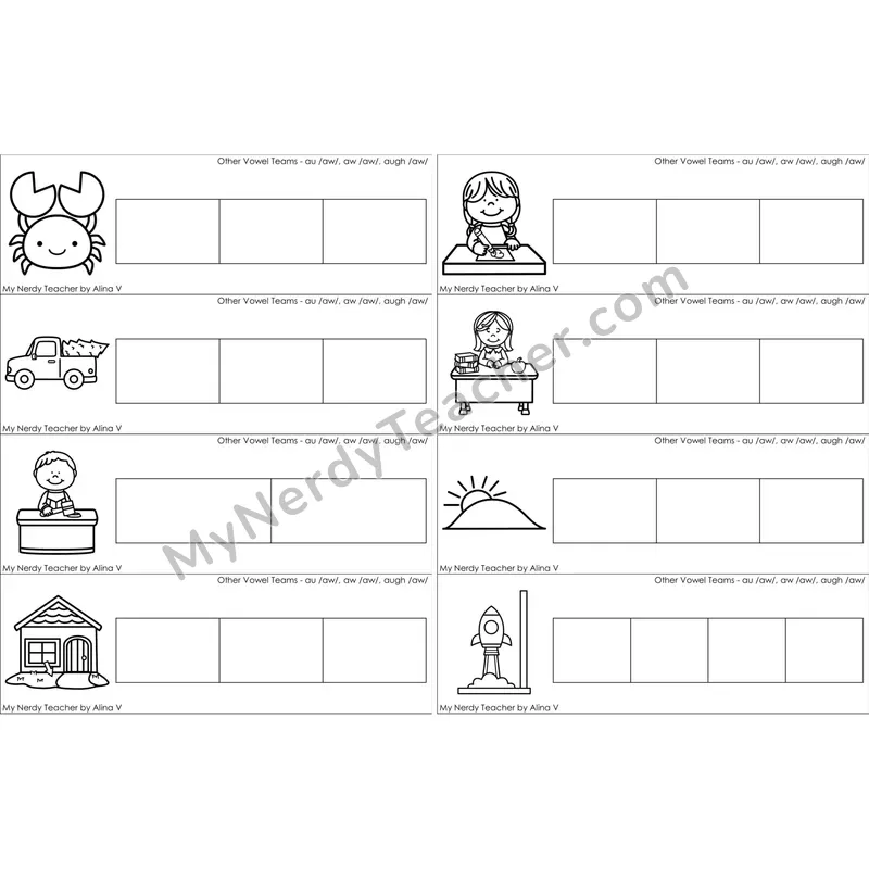 au, aw, augh Vowel Team Word Writing Strips (Black and White)