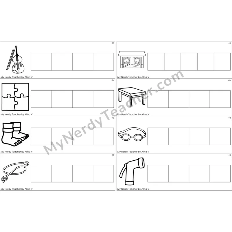 Consonant -le Word Writing Strips (Black and White)