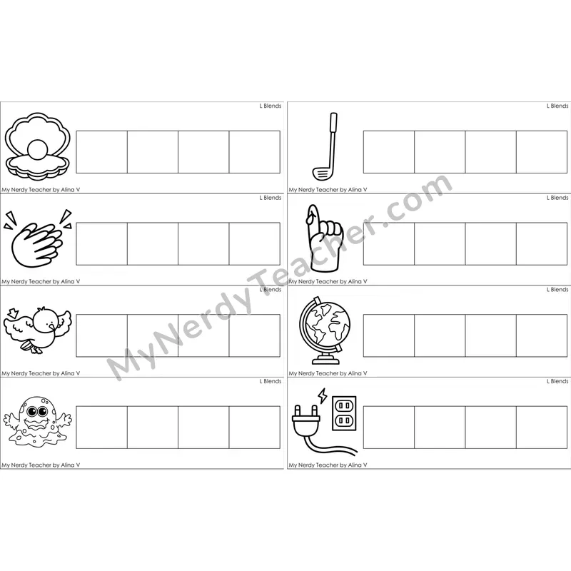 L Blends Word Writing Strips (Black and White)