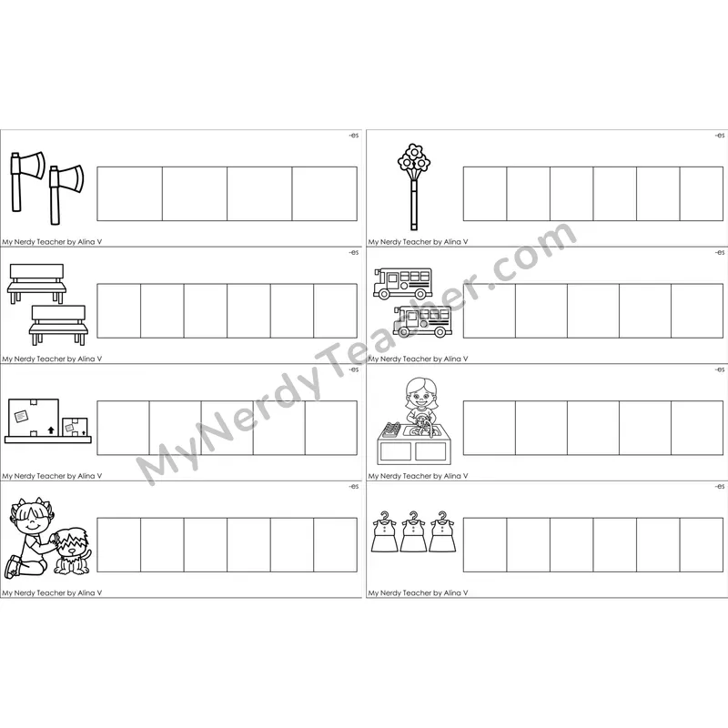 Inflectional -es Word Writing Strips (Black and White)