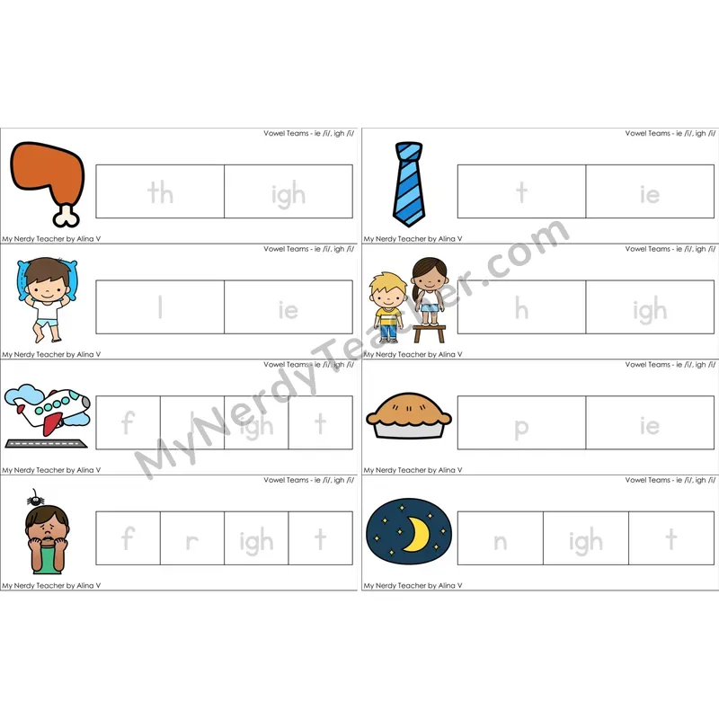 ie, igh Vowel Team Word Tracing Cards (Color)