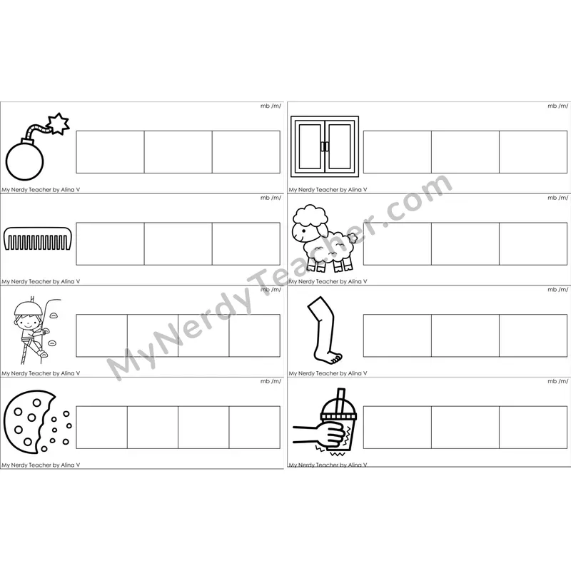 Silent mb Word Writing Strips (Black and White)