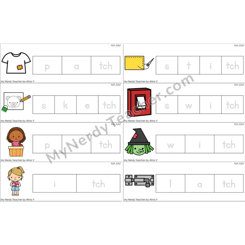 tch Trigraph Word Tracing Cards (Color)