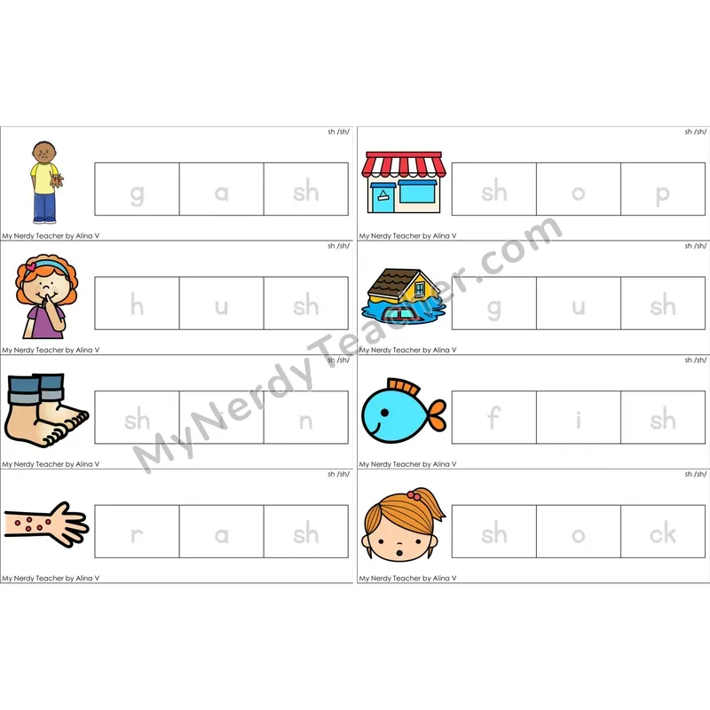 sh Digraph Word Tracing Cards (Color)