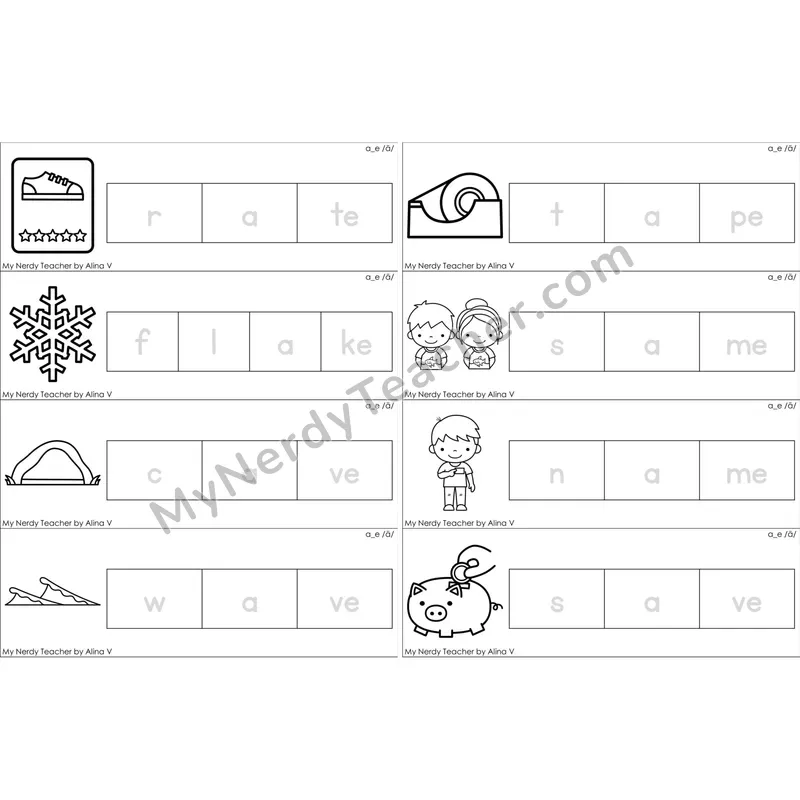 a_e (Long A VCe) Word Tracing Cards (Black and White)