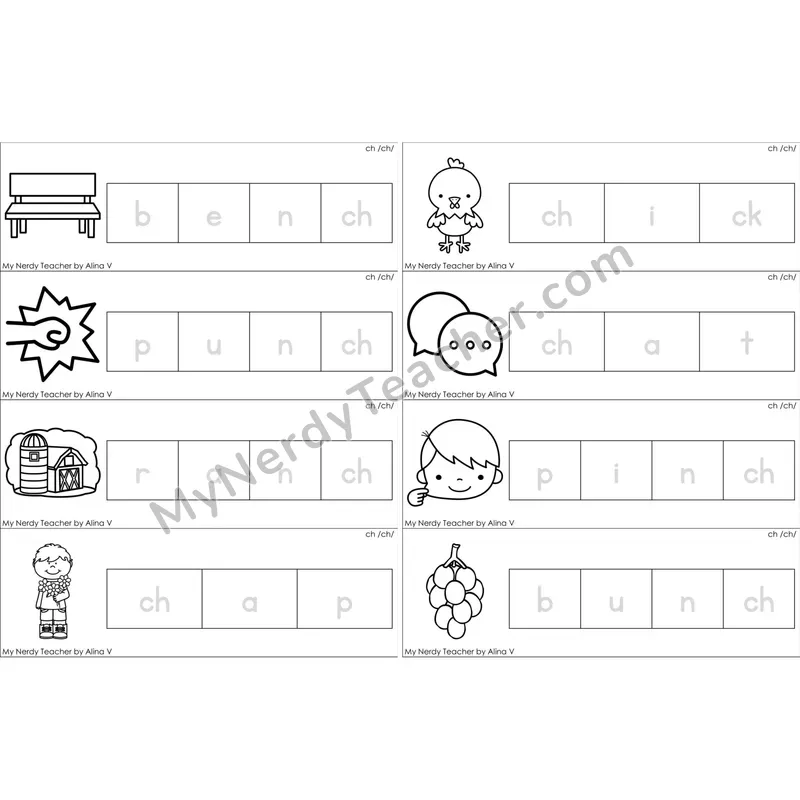 ch Digraph Word Tracing Cards (Black and White)
