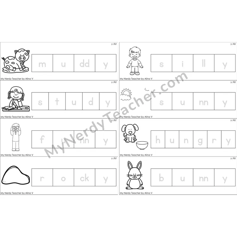 y as Long E Word Tracing Cards (Black and White)