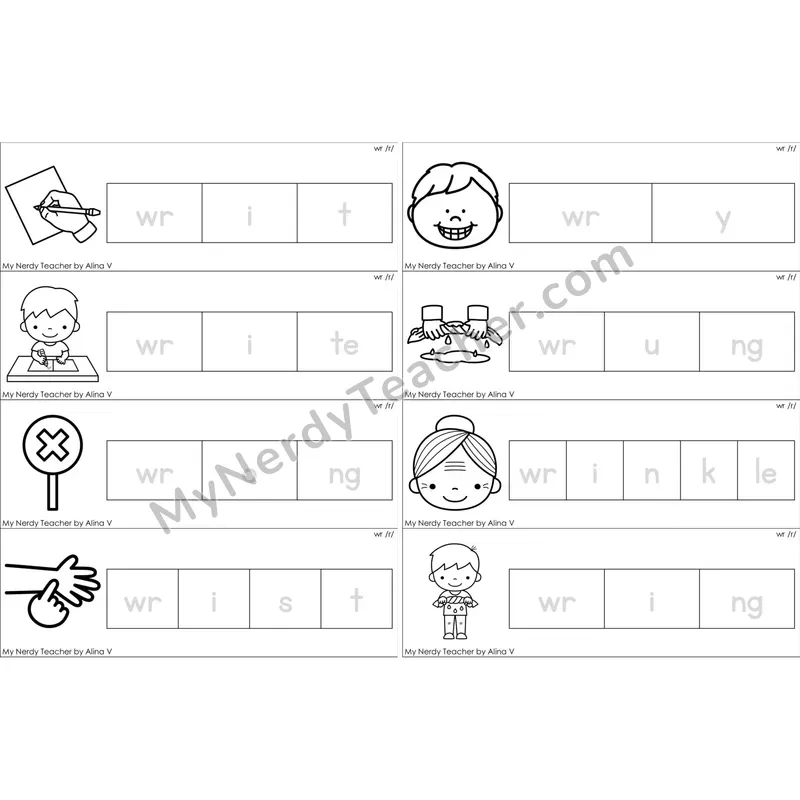 Silent wr Word Tracing Cards (Black and White)