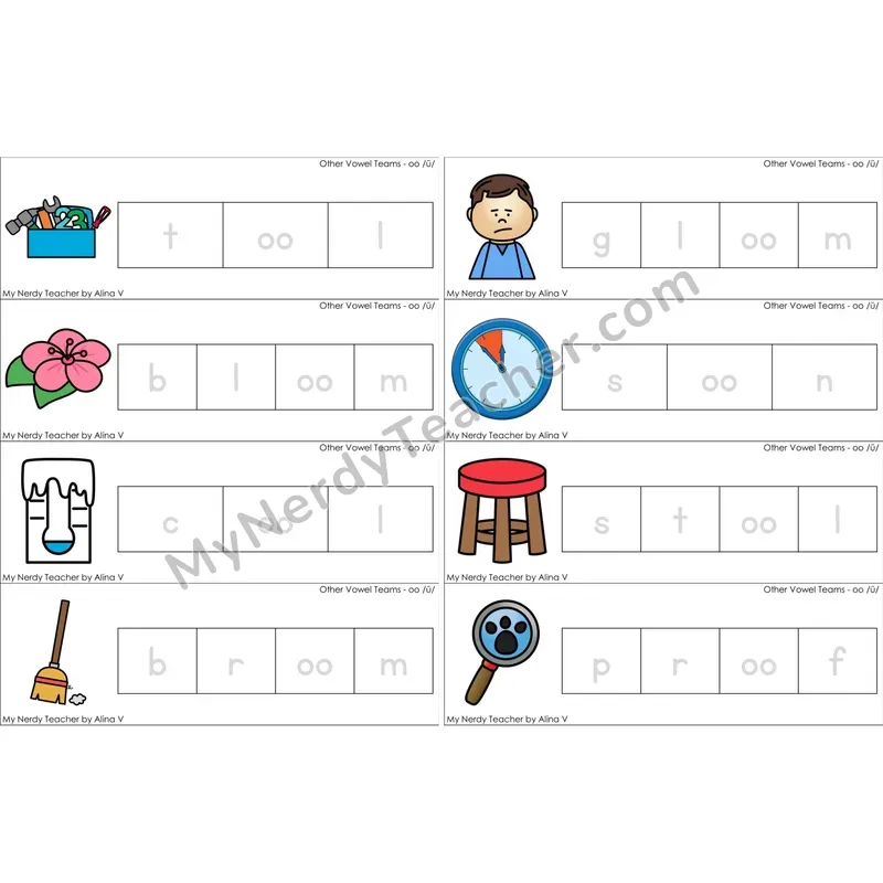 oo, u (short oo sound) Word Tracing Cards (Color)