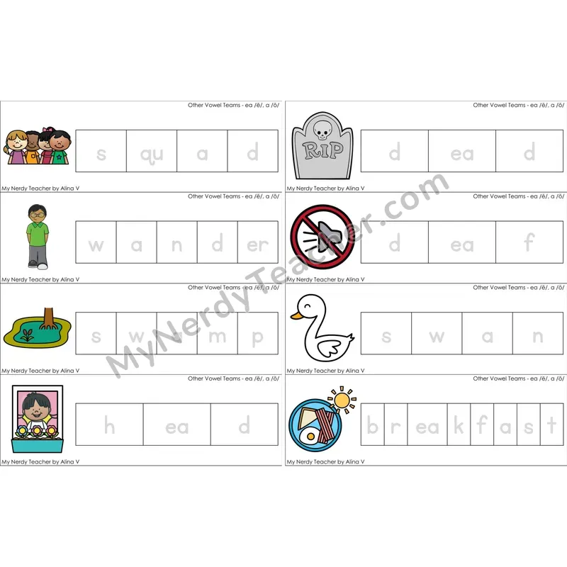 ea (short e), a (short o) Word Tracing Cards (Color)