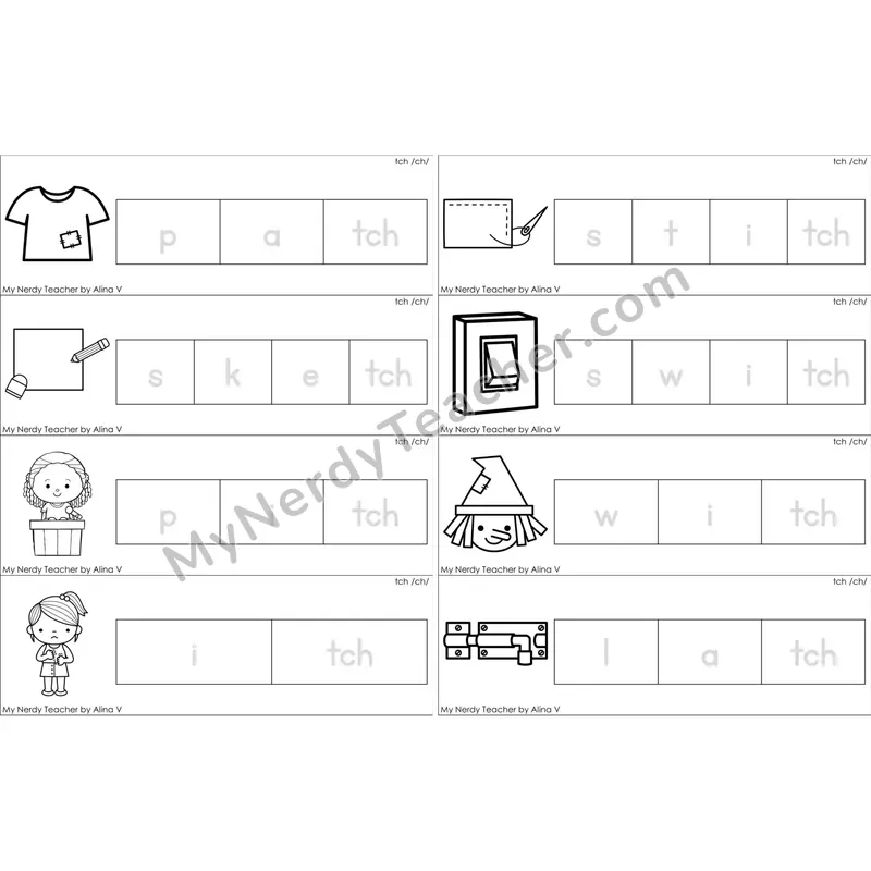 tch Trigraph Word Tracing Cards (Black and White)
