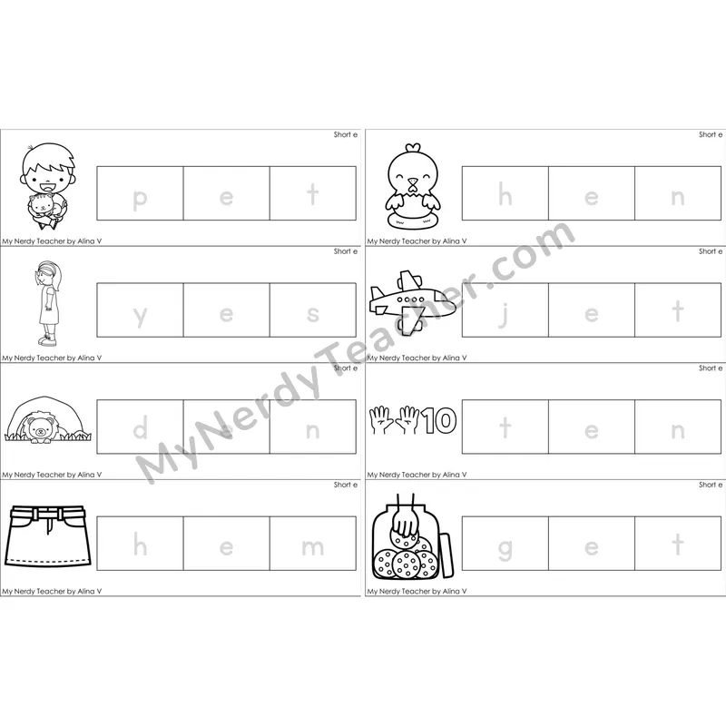 Short E Word Tracing Cards (Black and White)