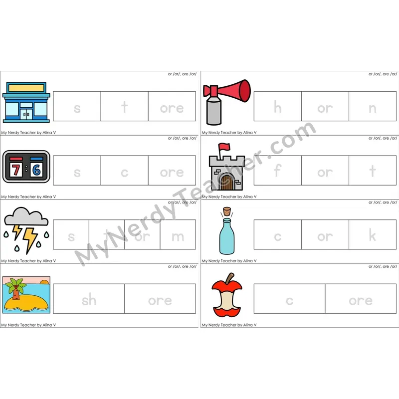 or, ore (R-Controlled) Word Tracing Cards (Color)