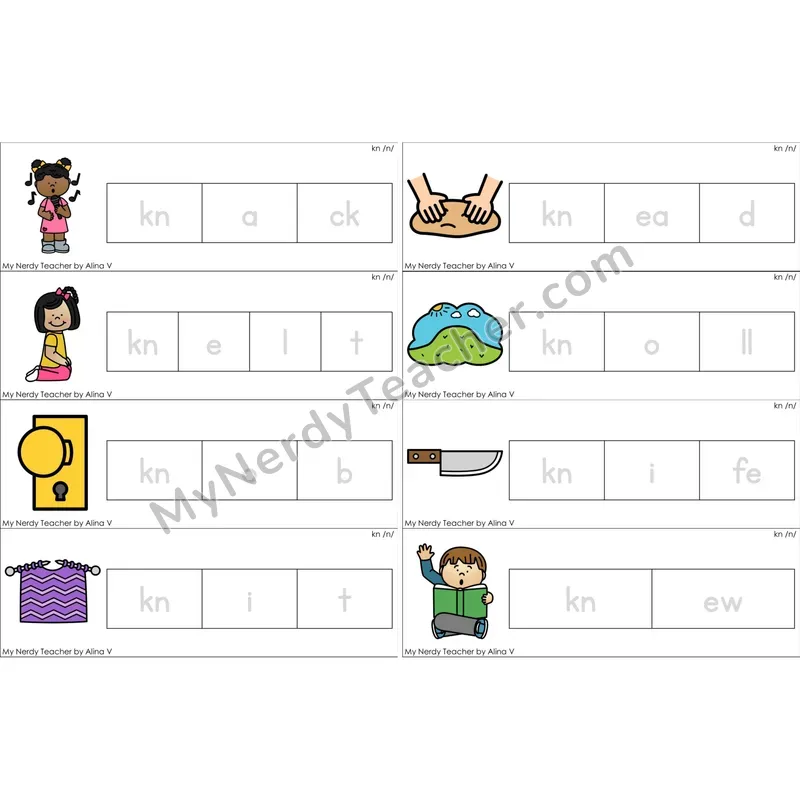 Silent kn Word Tracing Cards (Color)