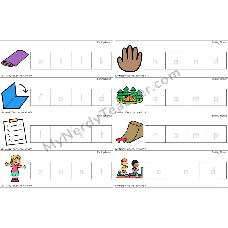 Ending Blends Word Tracing Cards (Color)