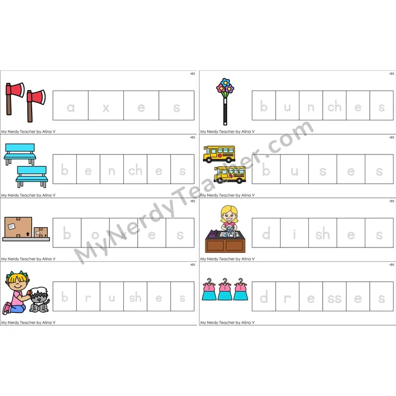 Inflectional -es Word Tracing Cards (Color)