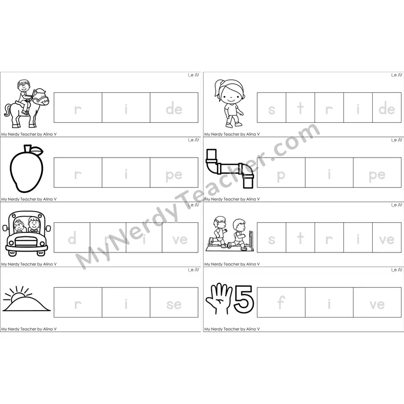 i_e (Long I VCe) Word Tracing Cards (Black and White)