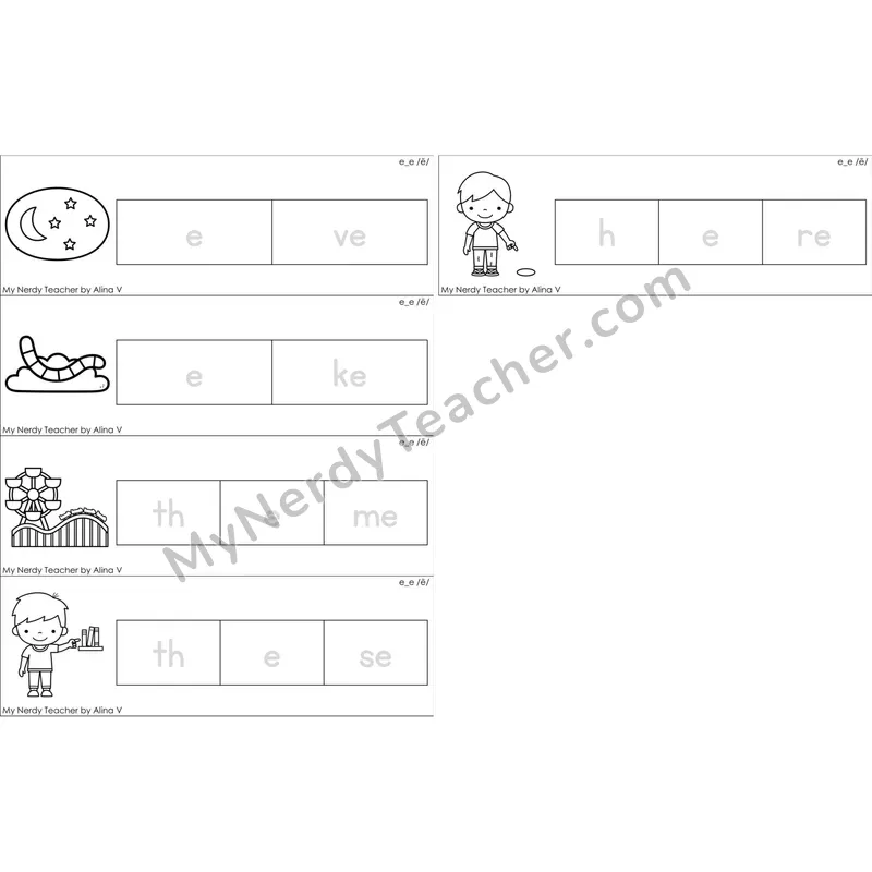 e_e (Long E VCe) Word Tracing Cards (Black and White)