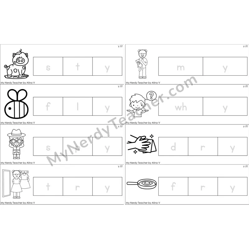 y as Long I Word Tracing Cards (Black and White)