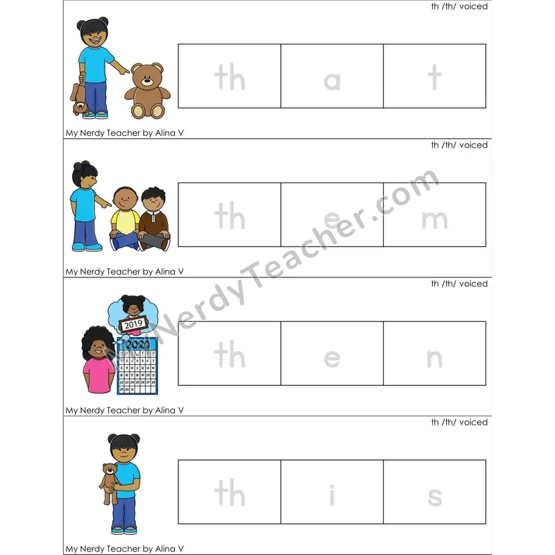 Voiced th Digraph Word Tracing Cards (Color)