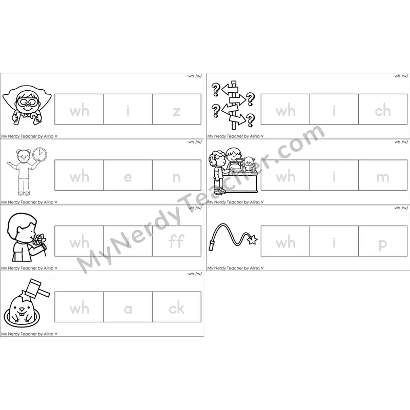 wh Digraph Word Tracing Cards (Black and White)