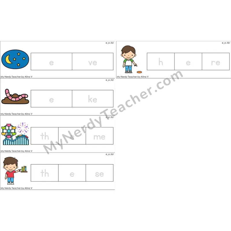 e_e (Long E VCe) Word Tracing Cards (Color)
