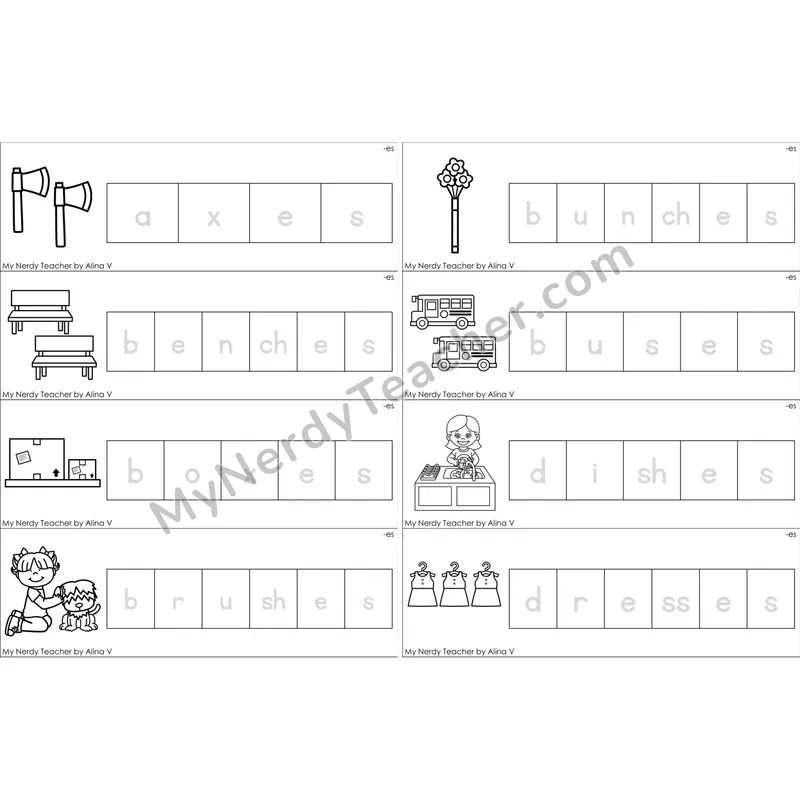 Inflectional -es Word Tracing Cards (Black and White)