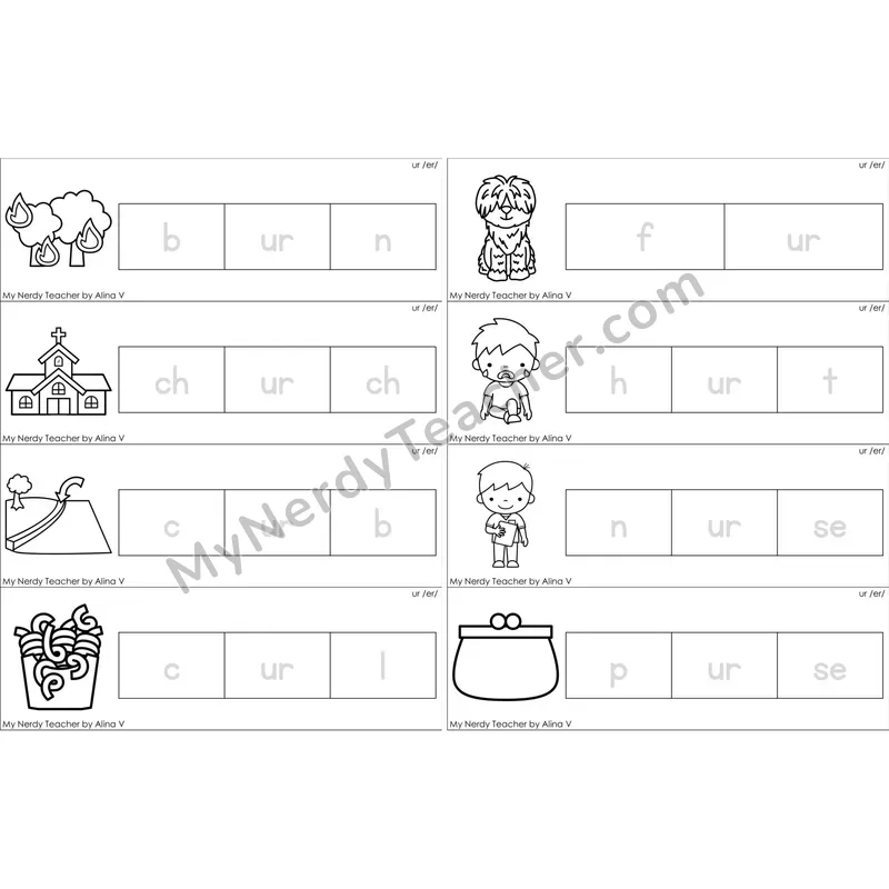 ur (R-Controlled) Word Tracing Cards (Black and White)