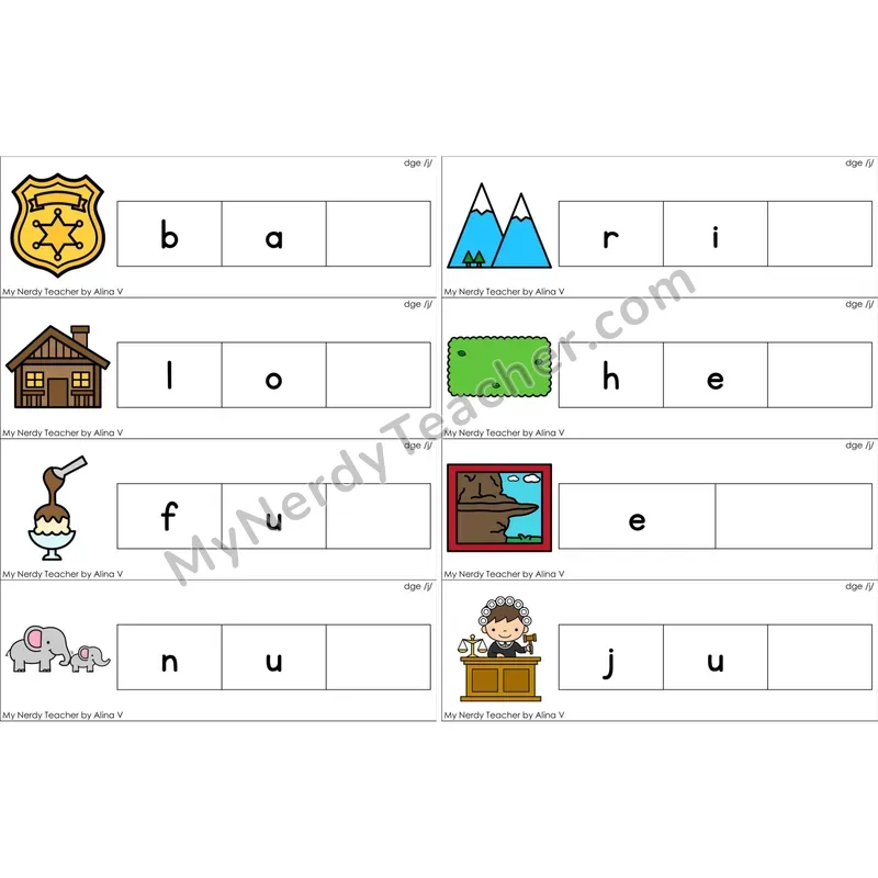 dge Trigraph Missing Ending Sounds Word Cards (Color)