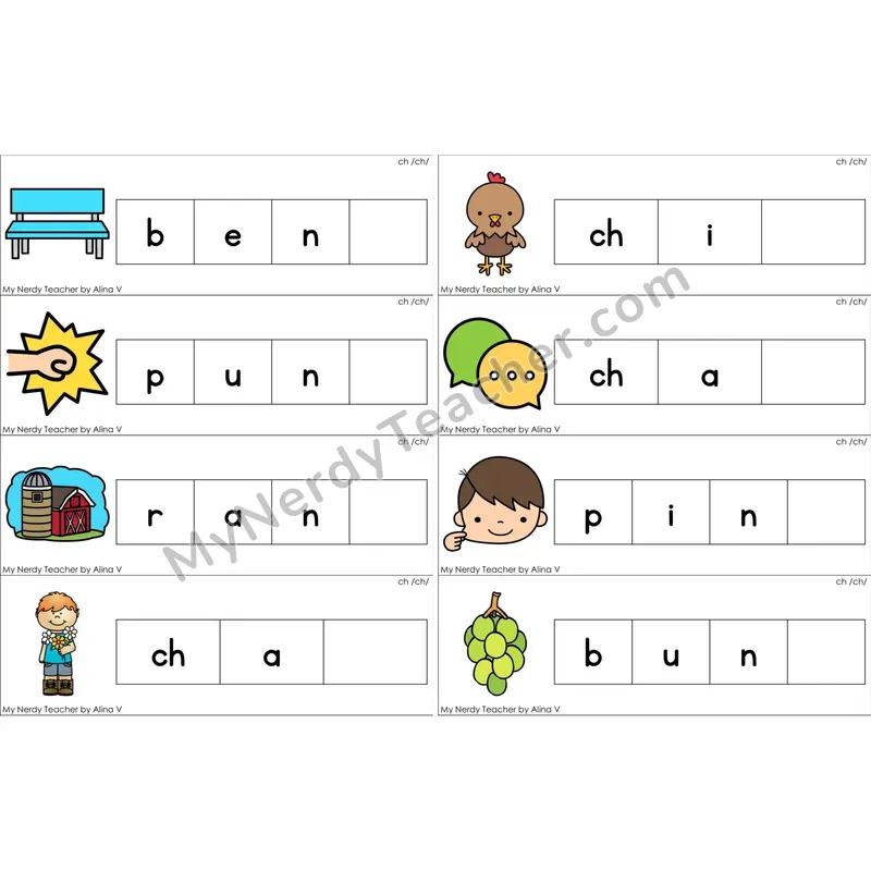 ch Digraph Missing Ending Sounds Word Cards (Color)