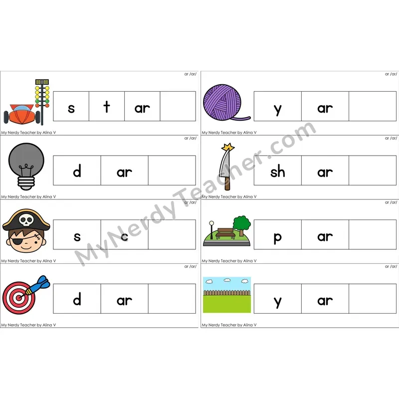 ar (R-Controlled) Missing Ending Sounds Word Cards (Color)