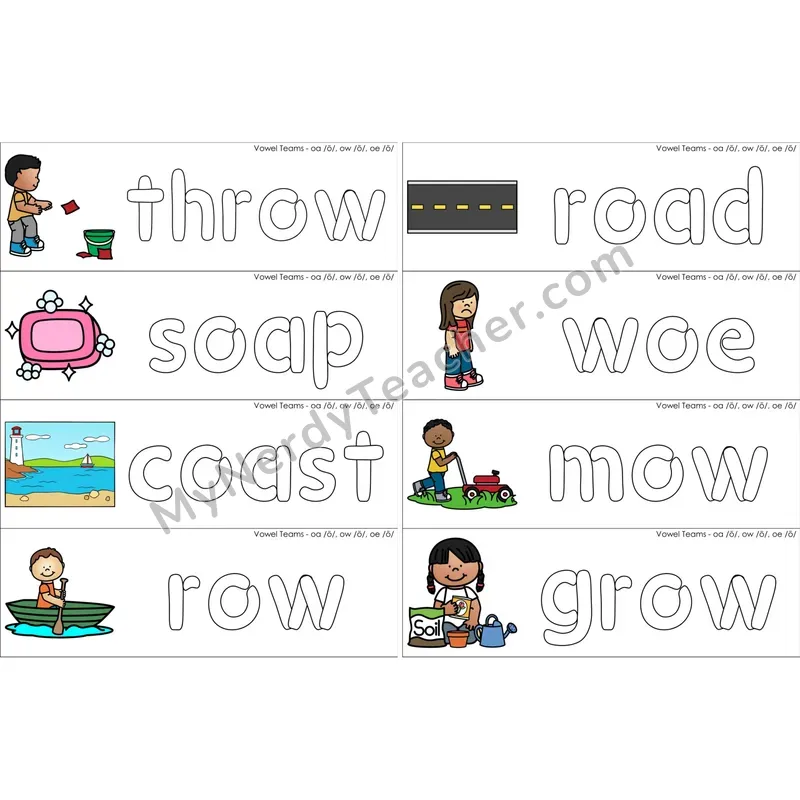 oa, ow, oe Vowel Team Dough Word Mats (Color)