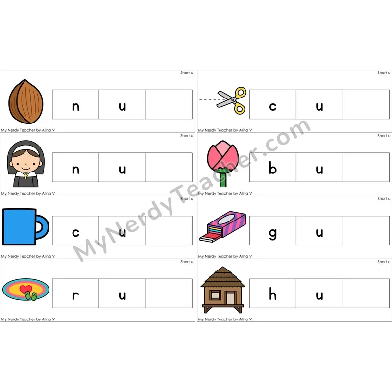 Short U Missing Ending Sounds Word Cards (Color)