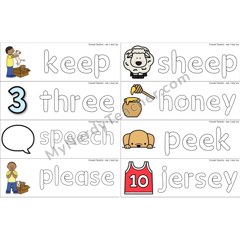 ee, ea, ey Vowel Team Dough Word Mats (Color)
