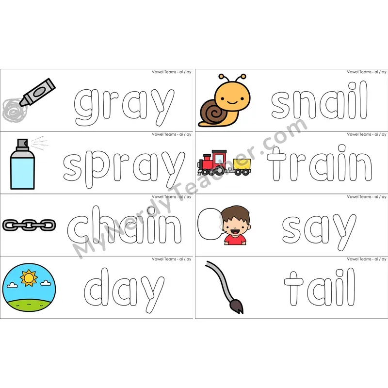 ai, ay Vowel Team Dough Word Mats (Color)