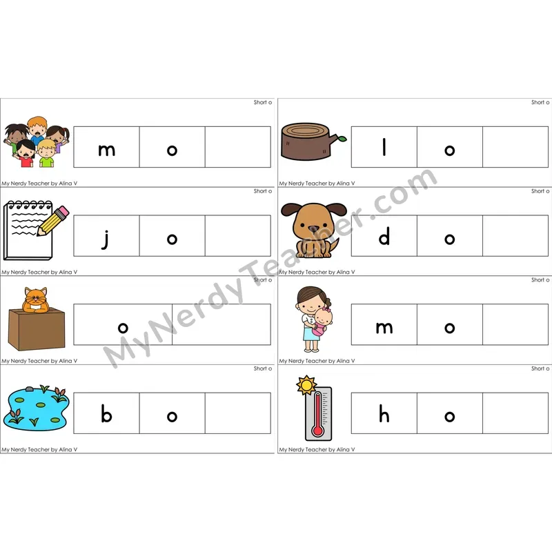 Short O Missing Ending Sounds Word Cards (Color)