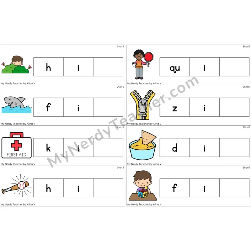 Short I Missing Ending Sounds Word Cards (Color)