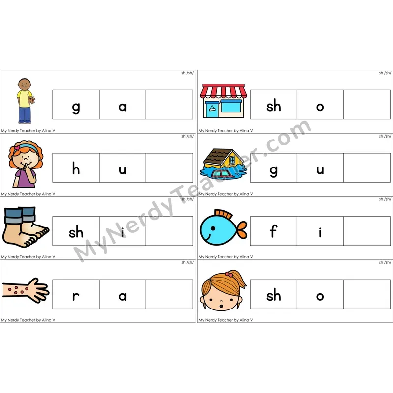 sh Digraph Missing Ending Sounds Word Cards (Color)