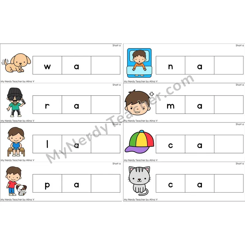 Short A Missing Ending Sounds Word Cards (Color)