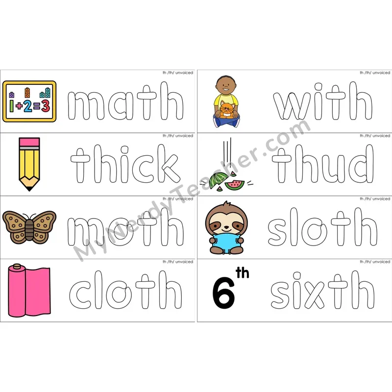 Unvoiced th Digraph Dough Word Mats (Color)