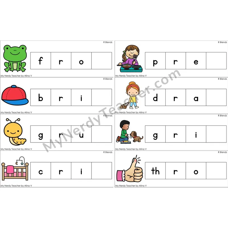 R Blends Missing Ending Sounds Word Cards (Color)