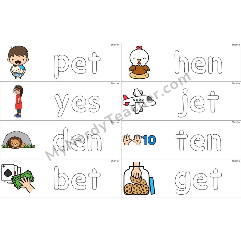 Short E Dough Word Mats (Color)
