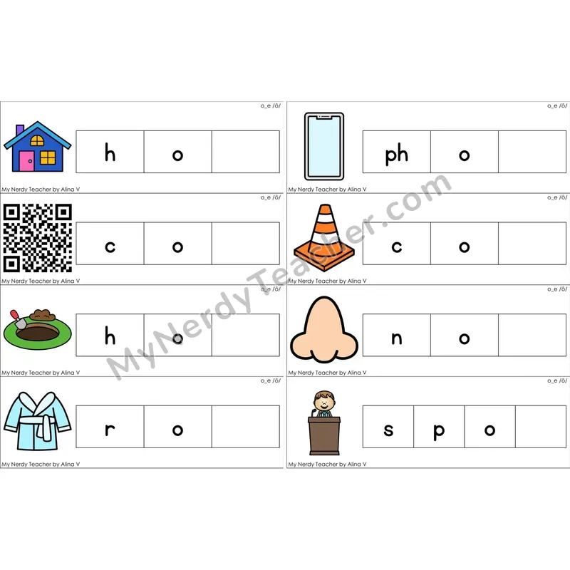 o_e (Long O VCe) Missing Ending Sounds Word Cards (Color)