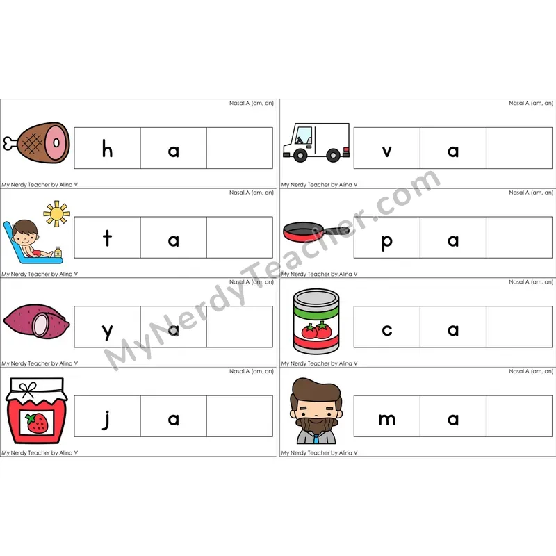 Nasalized A (am, an) Missing Ending Sounds Word Cards (Color)