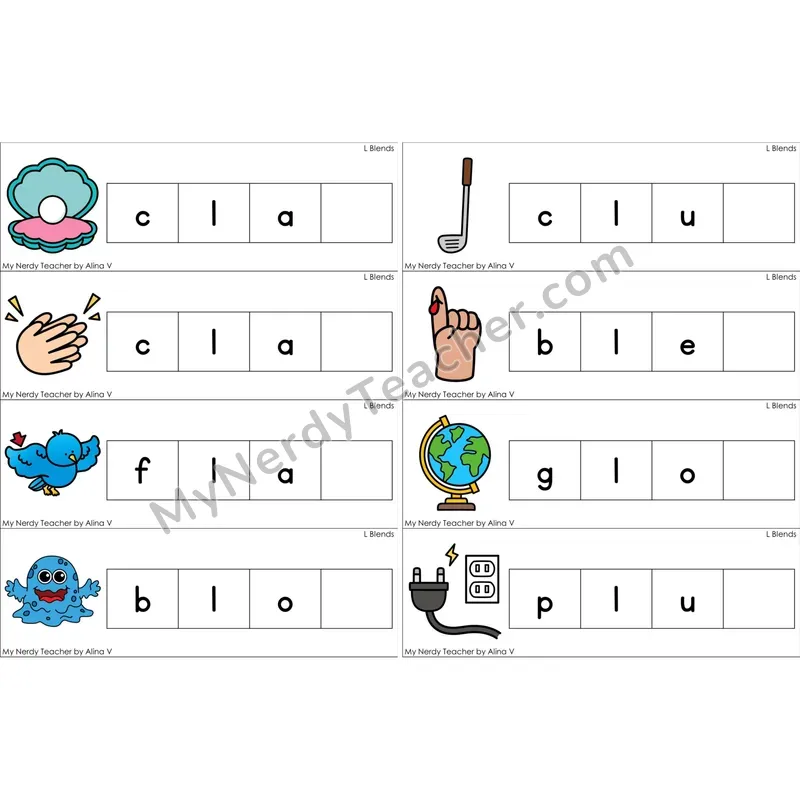 L Blends Missing Ending Sounds Word Cards (Color)